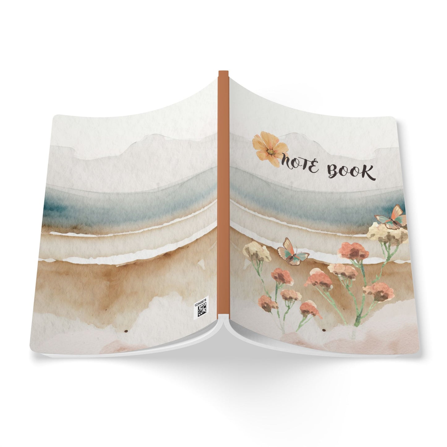 Butterflys and water-colored Mountains Softcover Notebook