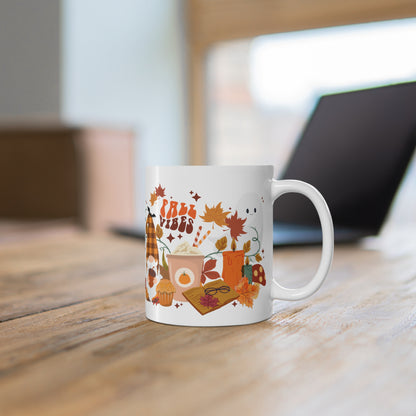 Fall Vibes Cozy Gnome and Ghost Bookish Mug 11oz