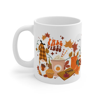 Fall Vibes Cozy Gnome and Ghost Bookish Mug 11oz