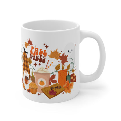 Fall Vibes Cozy Gnome and Ghost Bookish Mug 11oz