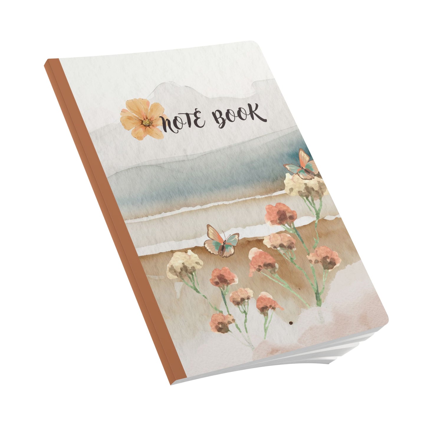 Butterflys and water-colored Mountains Softcover Notebook